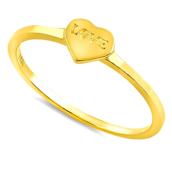 Solid 14K Yellow Gold Love Heart Ring - Picture 1 of 4